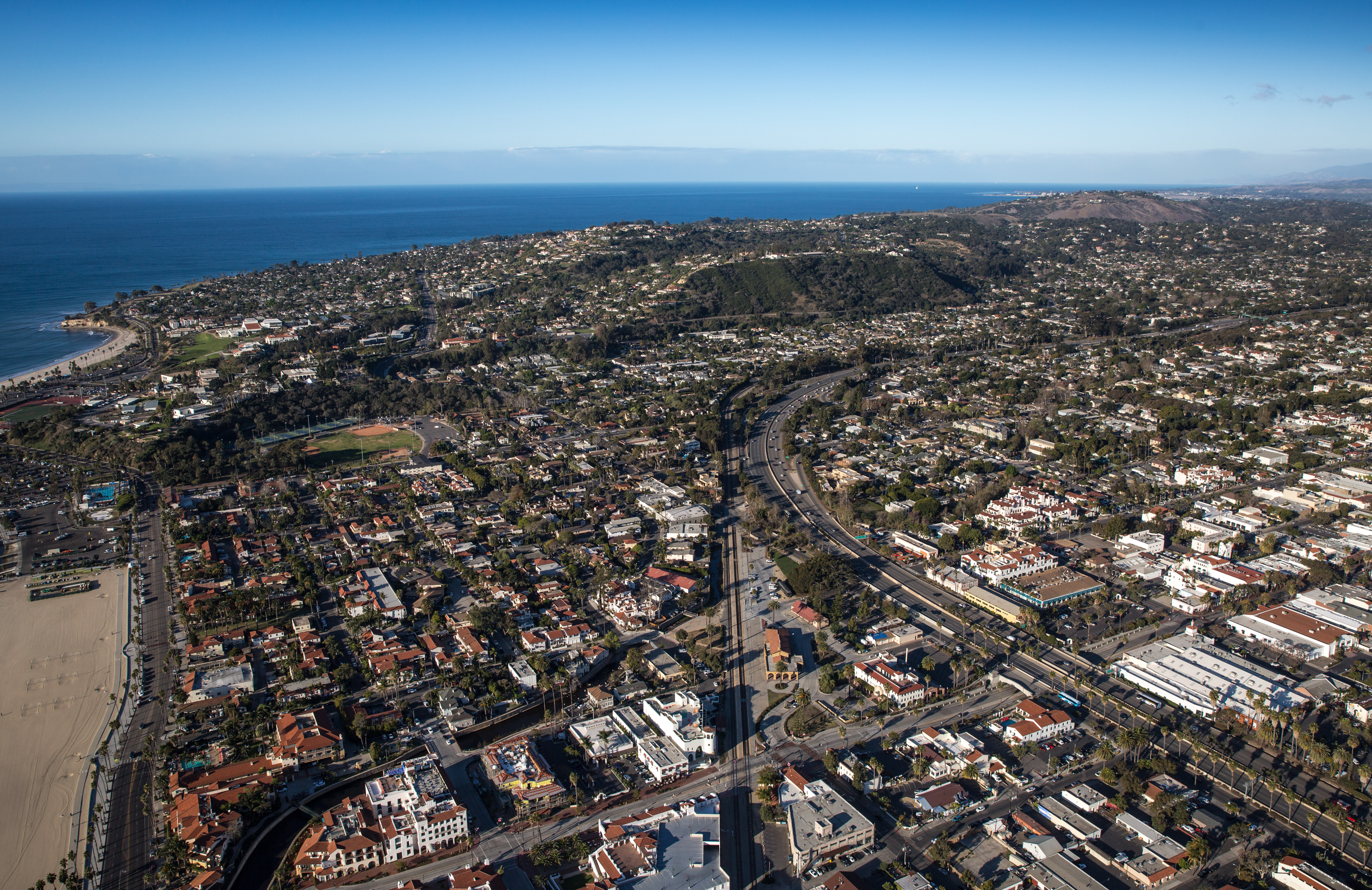 An aerial view of Downtown Santa Barbara.