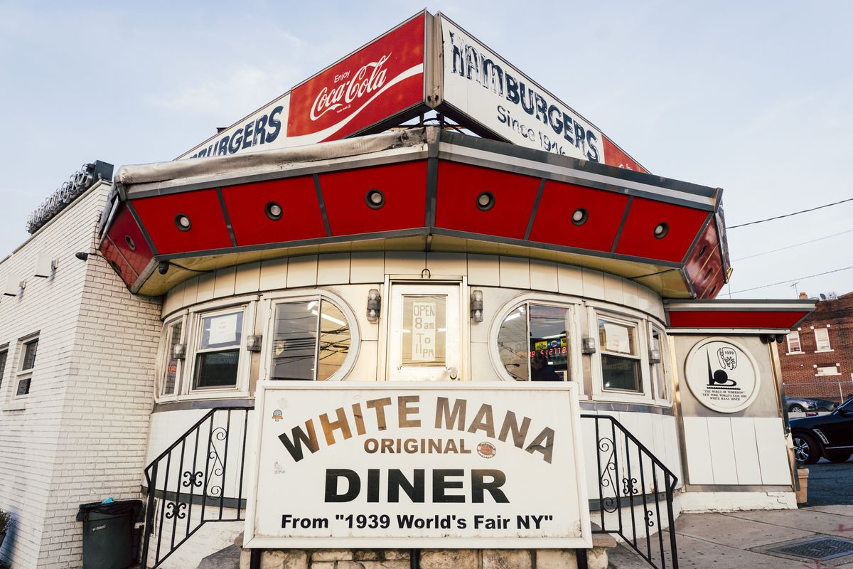 Outside White Mana diner during the day.