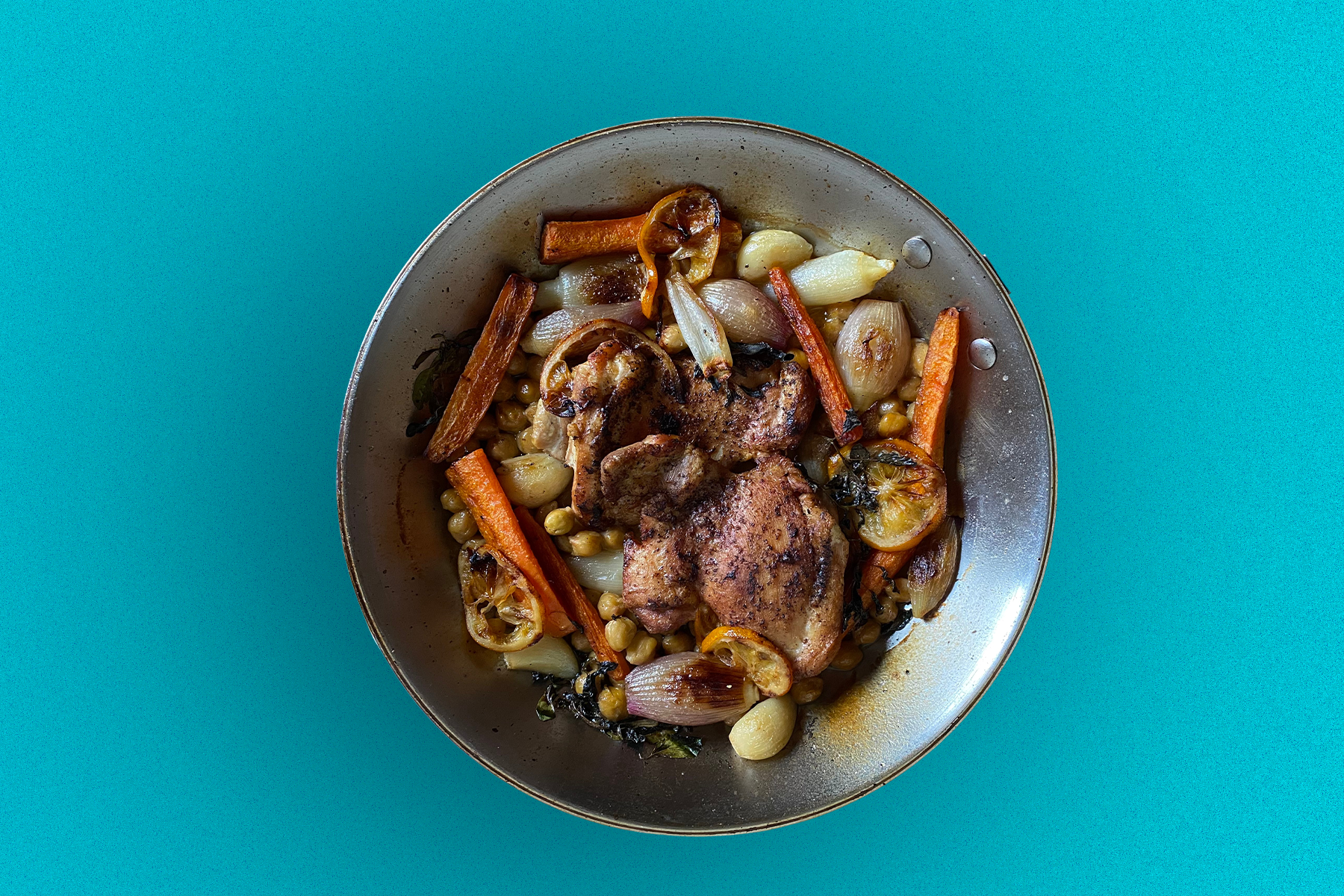 braised chicken thighs with carrots shallots and chickpeas single serving meal