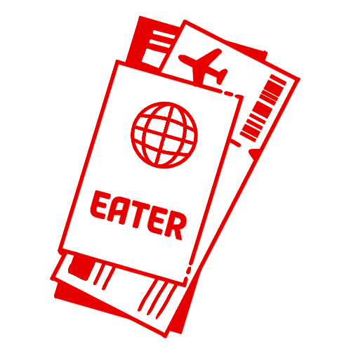 Illustration of travel documents with Eater logo